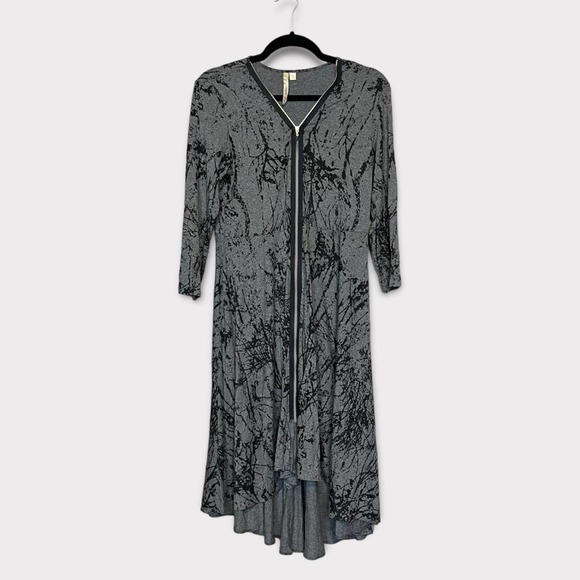 Comfy USA Dresses & Skirts - COMFY USA Dress Size Small Front Zipper Black Grey Hi-Low V Neck Midi Dress